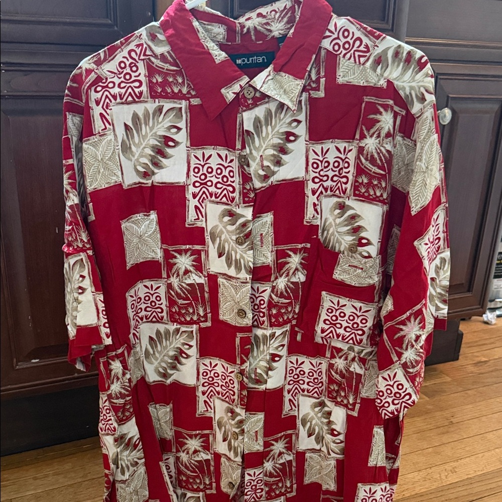 Puritan Red and Cream Casual Button Down Shirt